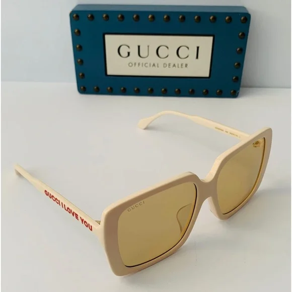 GUCCI GG0567SAN 006 square sunglass ivory white frame brown/light mirror lenses - Picture 5 of 16